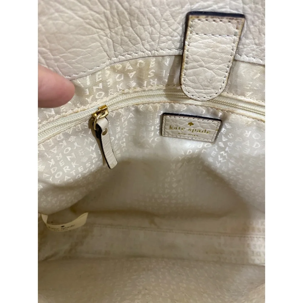 Kate Spade Perri Lane Bag Cream Pebbled Leather Floral Cutout Satchel Crossbody